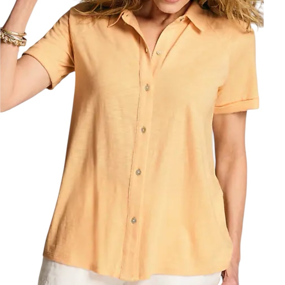 J. Jill Orange Sorbet Button Down Tencel Cotton Shirt - Picture 3 of 11